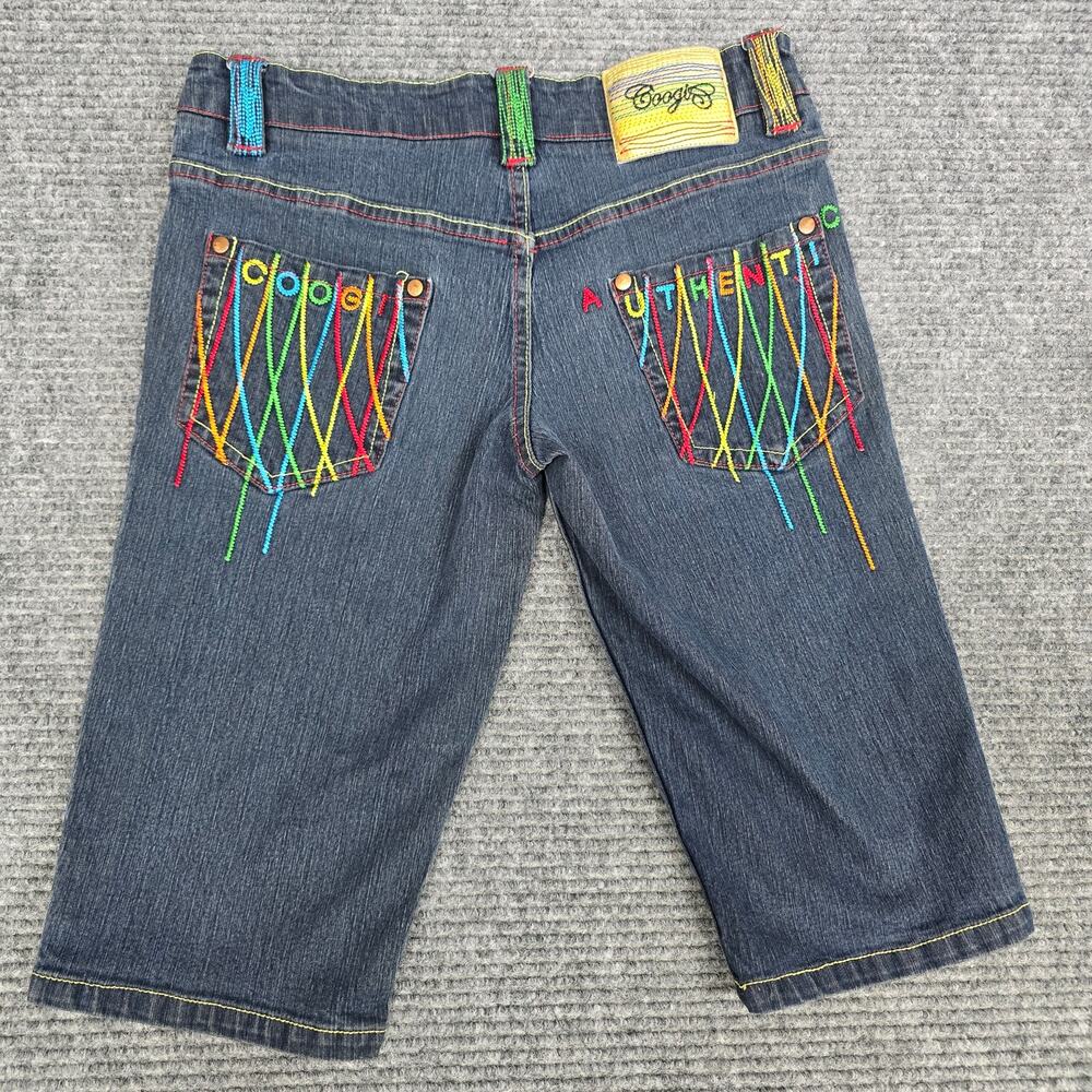 COOGI Womens 7/8 or 28x13 Denim Bermuda Shorts Rainbow Embroidered Y2K Hip Hop